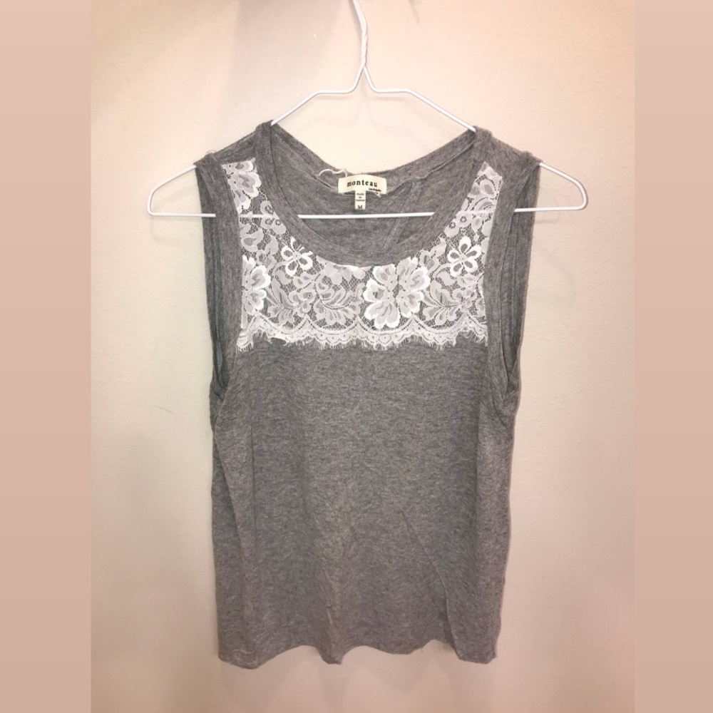 Gray Tank Top with White Lace